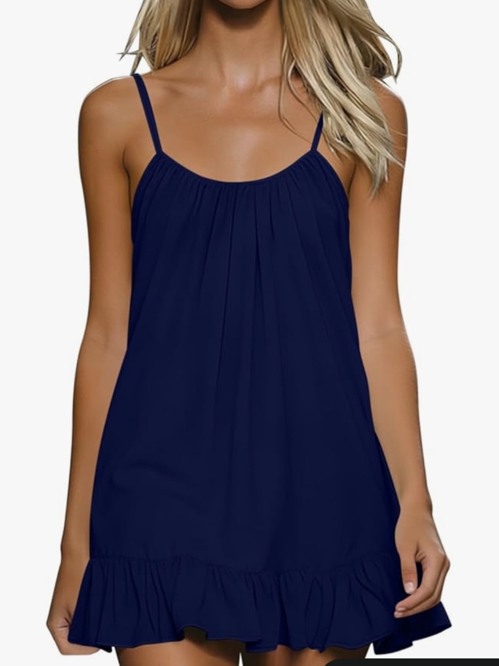 Women's Small Navy Ruffle-Hem Mini Sundress